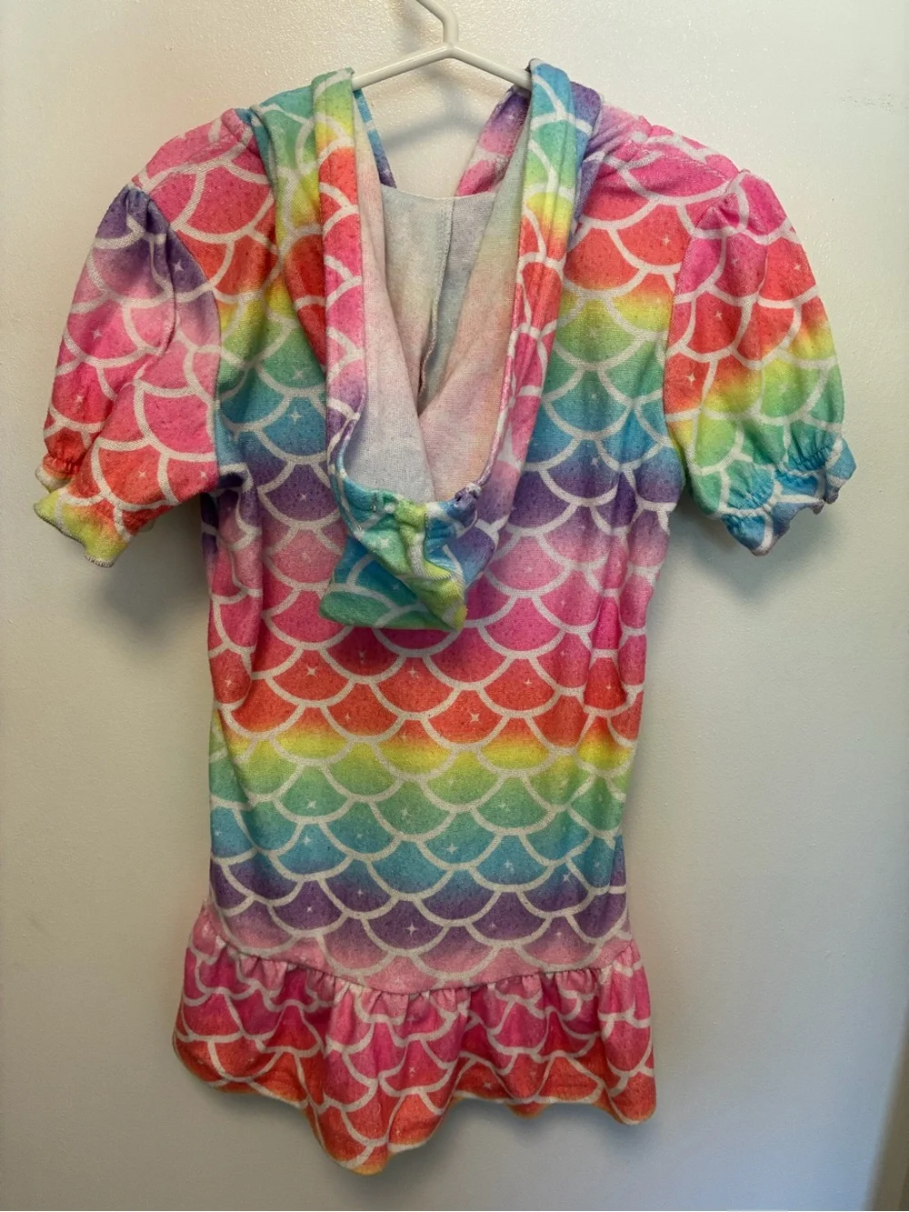 Two Swim/ Beach Hooded Coverups, Rainbow Mermaid and Leopard Prints, Girls 4T